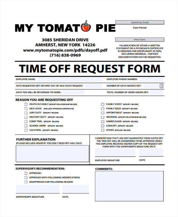 printable time off request sample