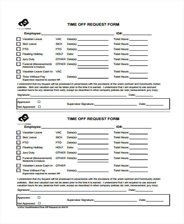 printable time off request sample1