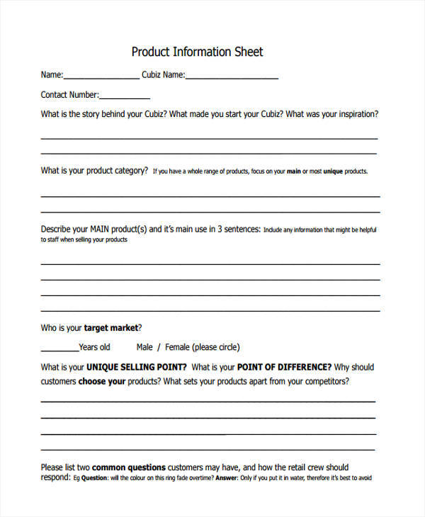 FREE 16 Information Sheet Samples Templates In PDF MS Word