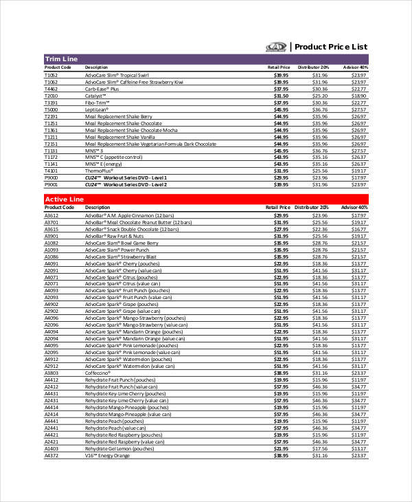 product price list1