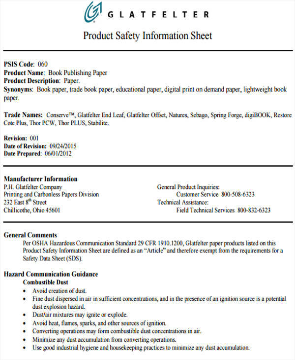 product safety information sheet1