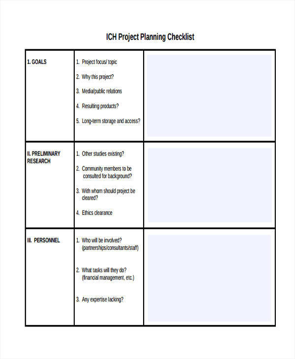 project checklist