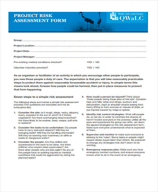 project management risk assessment form