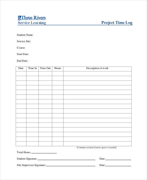 project time log sheet