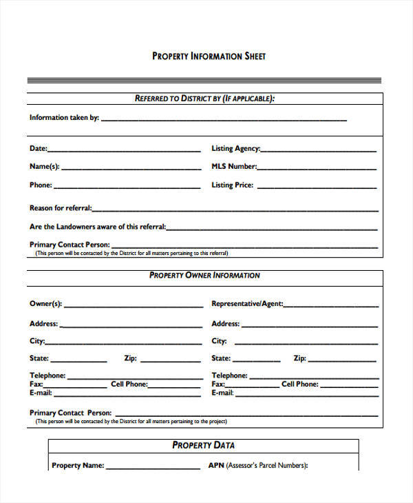 property information sheet template