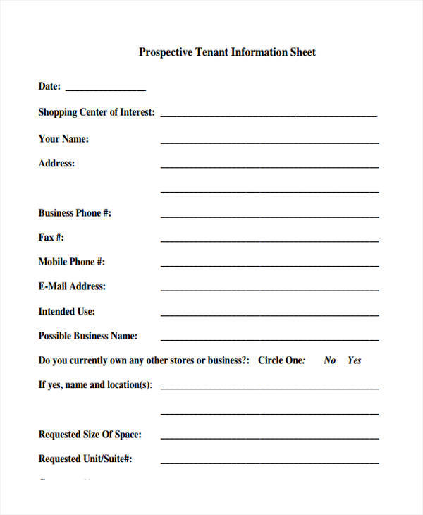 prospective tenant information sheet