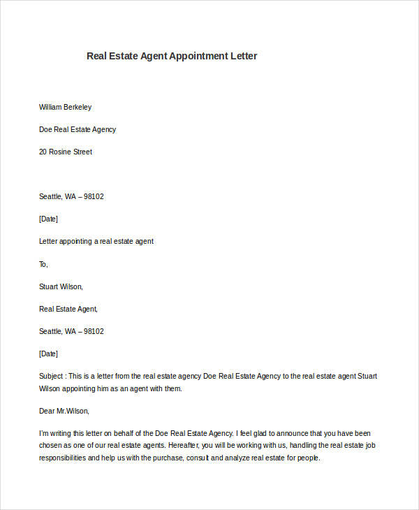 FREE 6+ Sample Agent Appointment Letter Templates in PDF ...