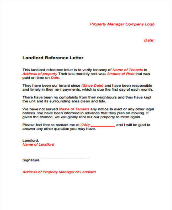 Sample Rental Reference Letter - 8+ Examples in PDF, Word