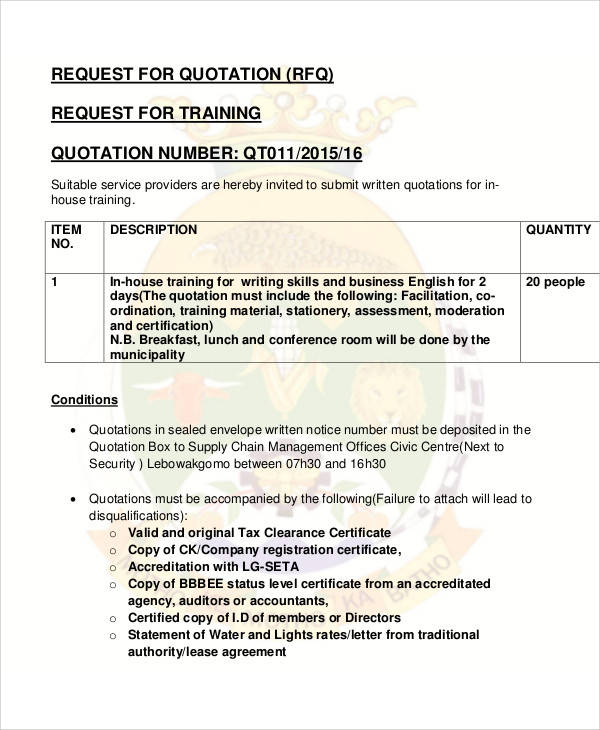 request for training quotation