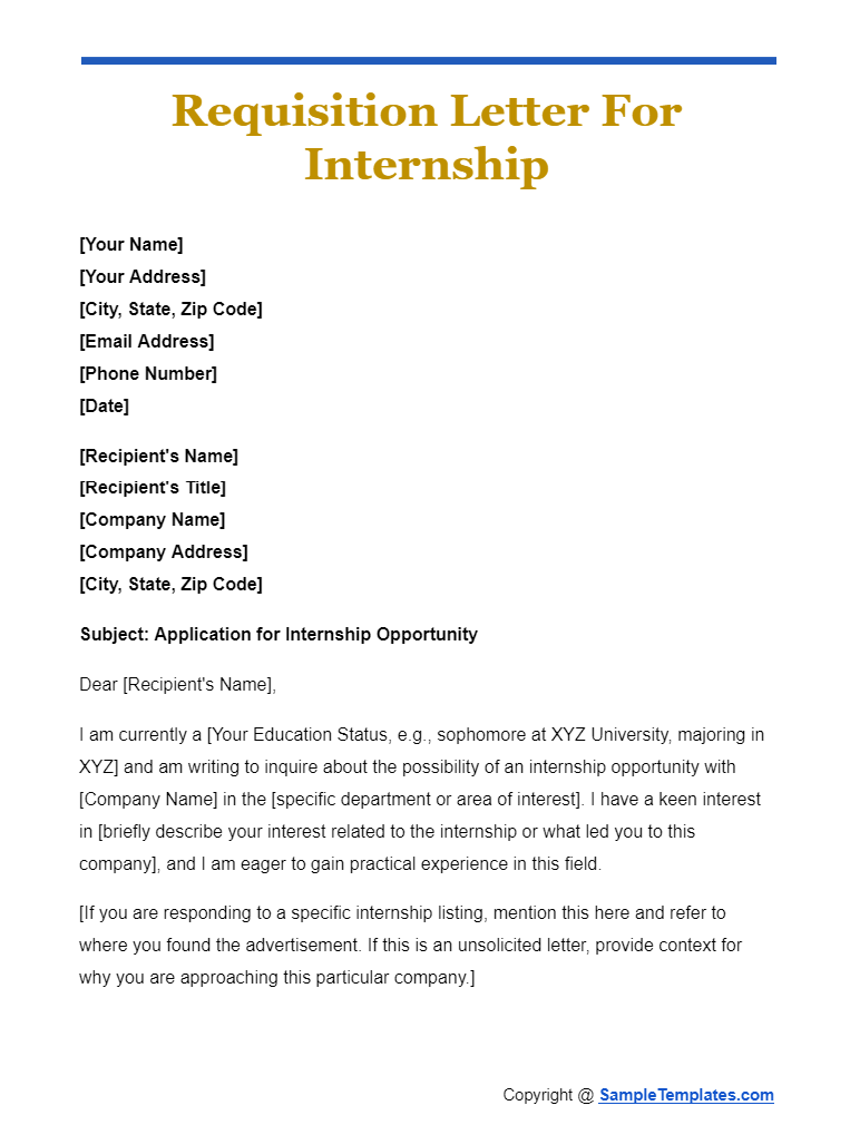 requisition letter for internship