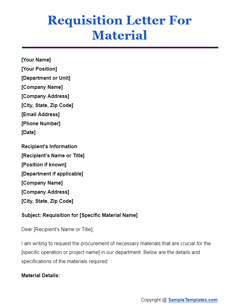 requisition letter for material