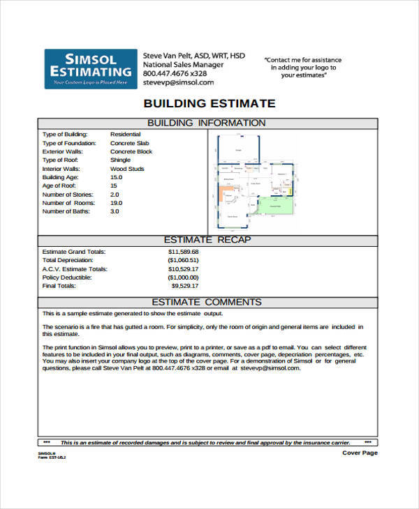 residential building estimate quote