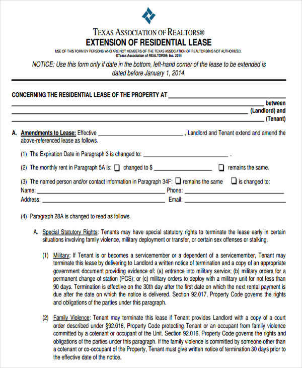 Free Printable Lease Extension Agreement Template - Printable Online