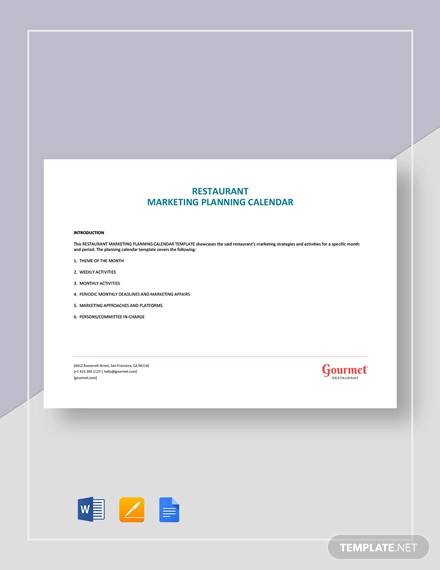 restaurant marketing planning calendar template