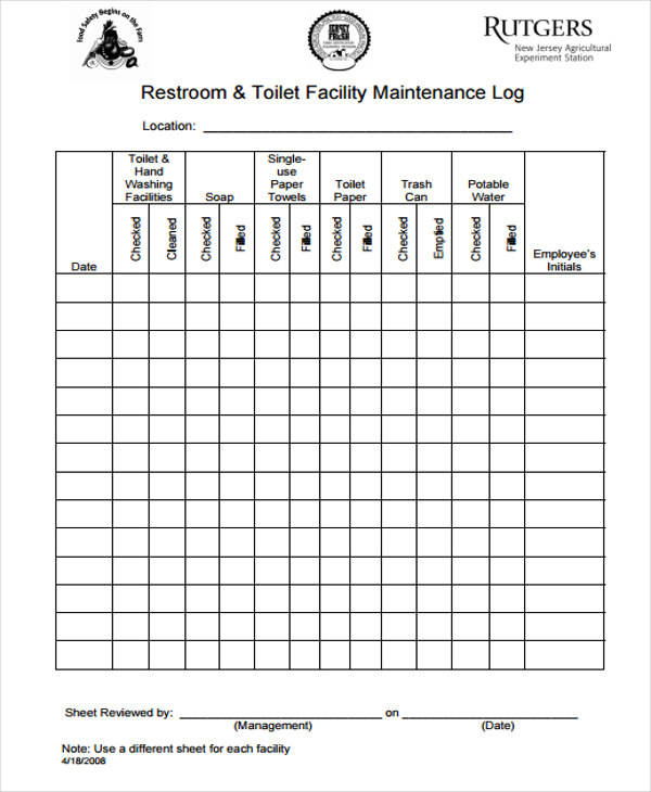 Printable Restroom Cleaning Logs