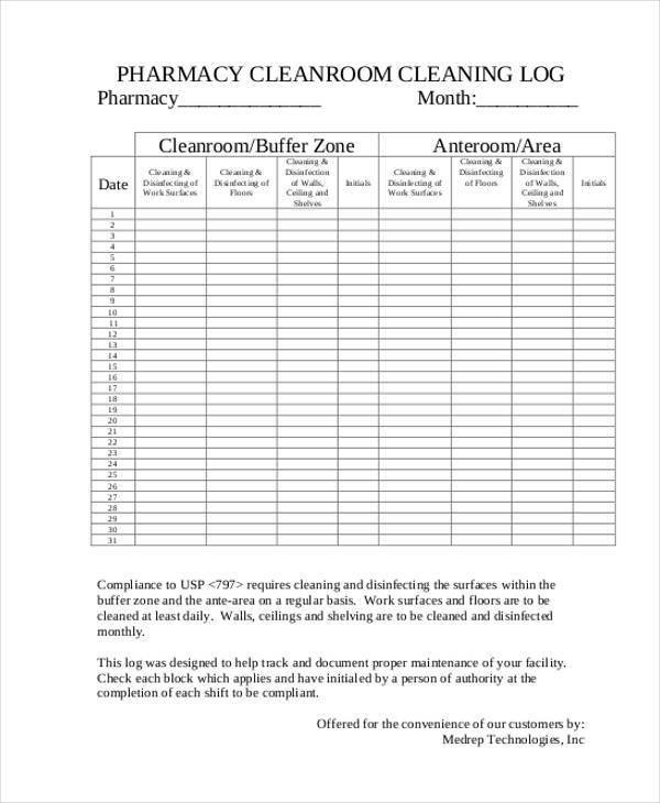 room cleaning log sheet