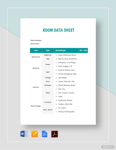 room data sheet template1