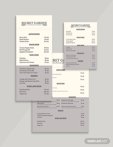 rustic restaurant menu template