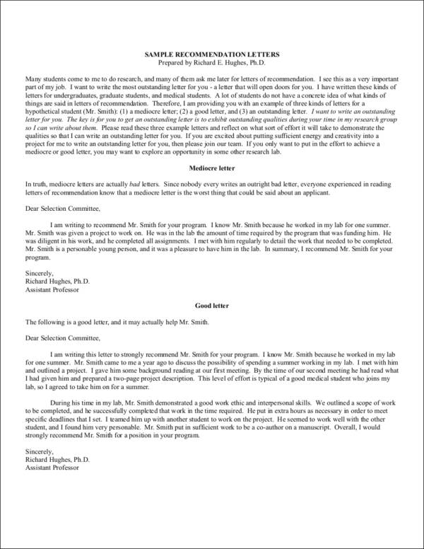 sample recommendation letters