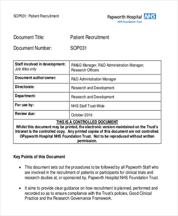 sop for patient recruitment