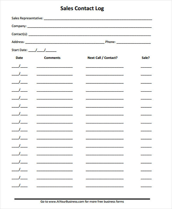 FREE 8 Contact Log Samples Templates In PDF MS Word