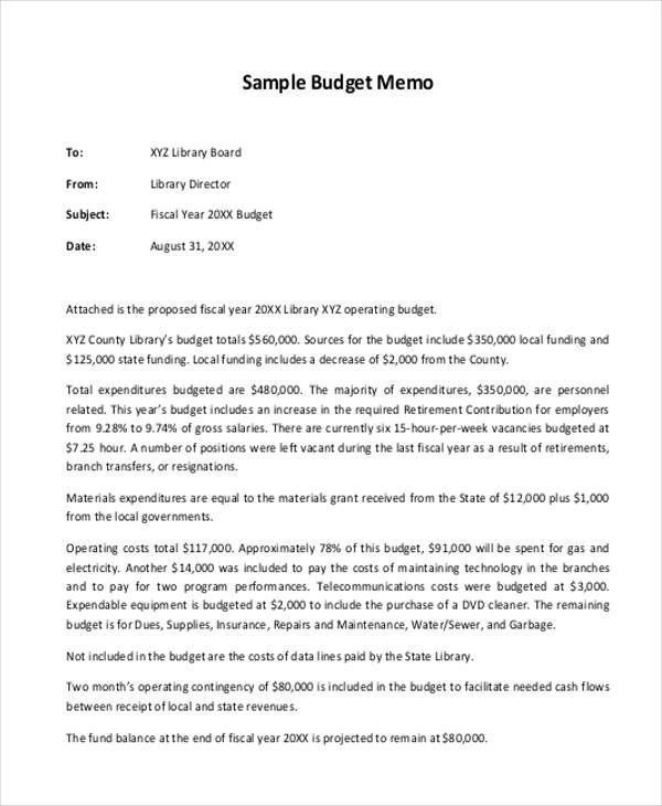 sample budget memo
