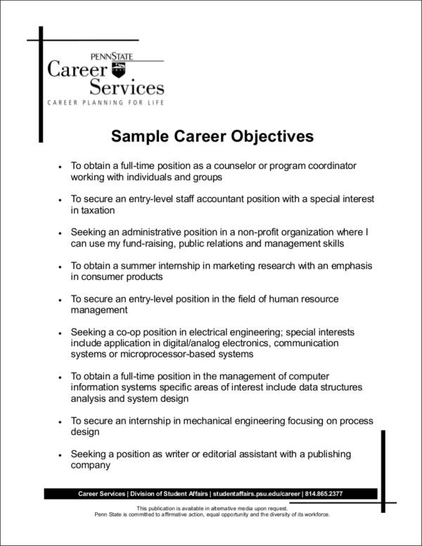 sample career objectives