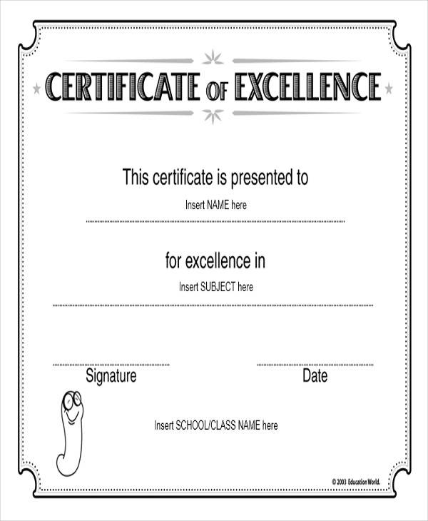 sample excellence award certificate
