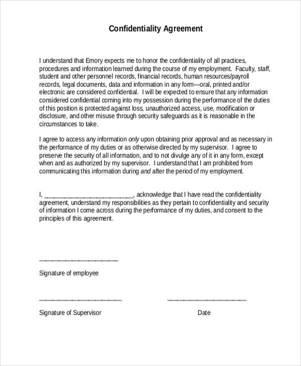sample hr confidentiality agreement