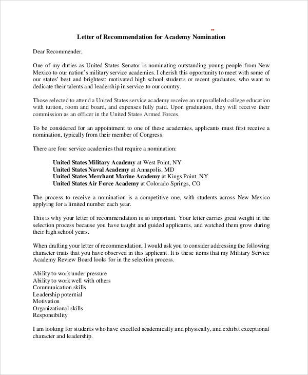 7 Sample Military Recommendation Letter Samples Templates Pdf Doc