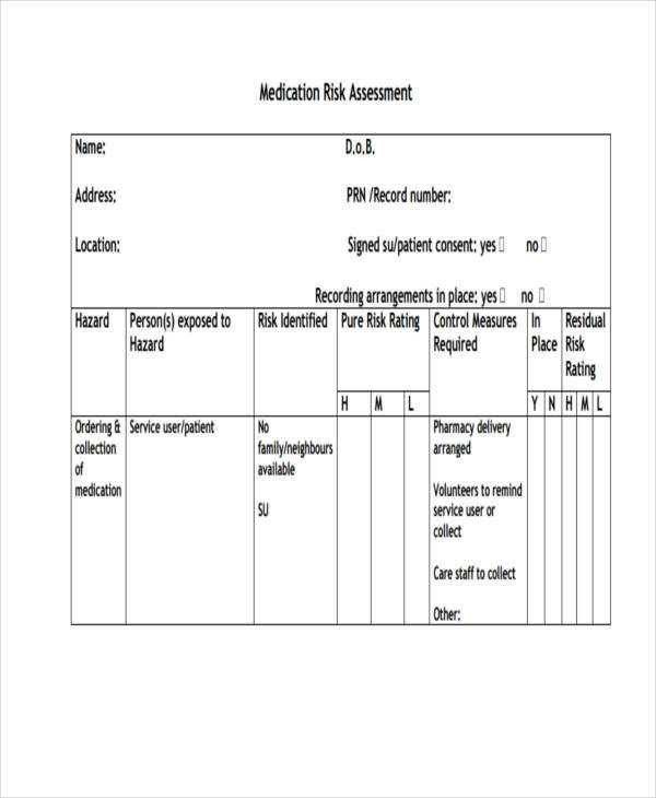 sample medication risk assessment form