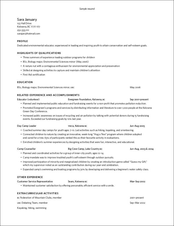sample winning resume