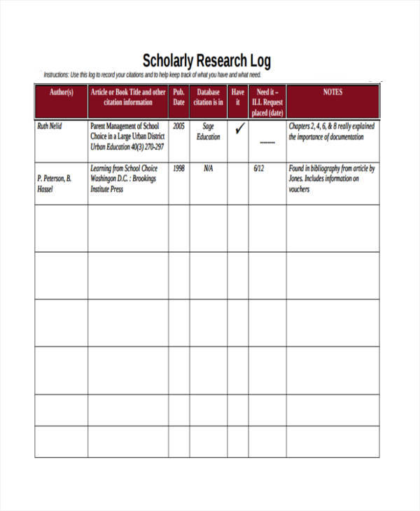 Research Log Templates 11 Free Printable Word Excel PDF Formats