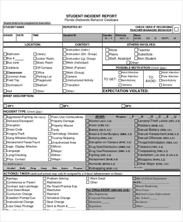 school fight incident report