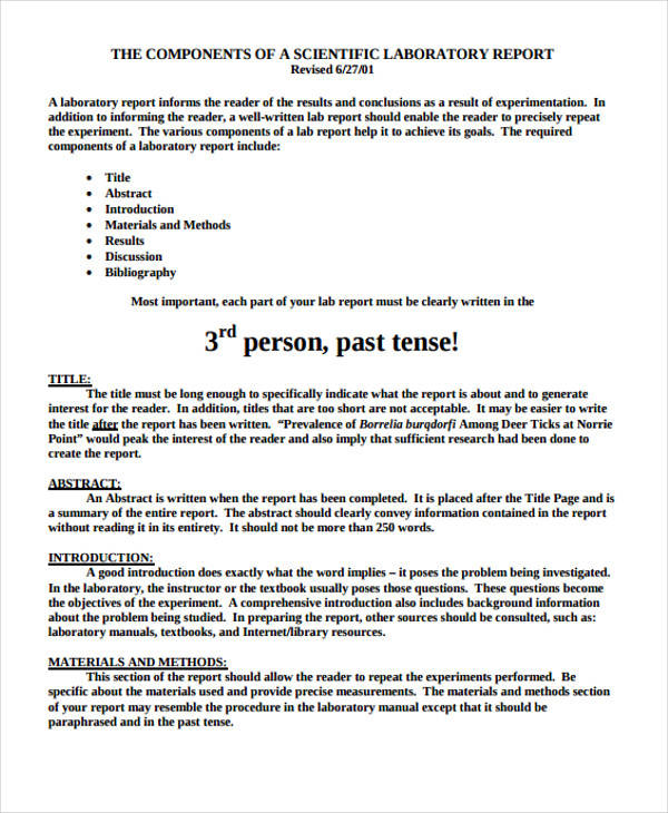 material and methods for lab reports