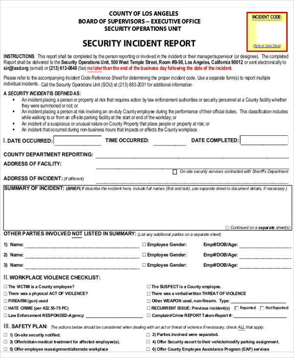 security incident report example