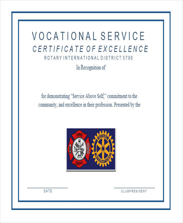 service excellence award certificate