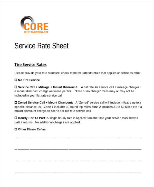 FREE 21  Rate Sheet Templates in PDF