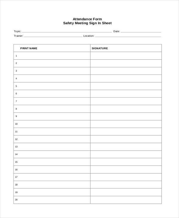 sheet for attendance sign in