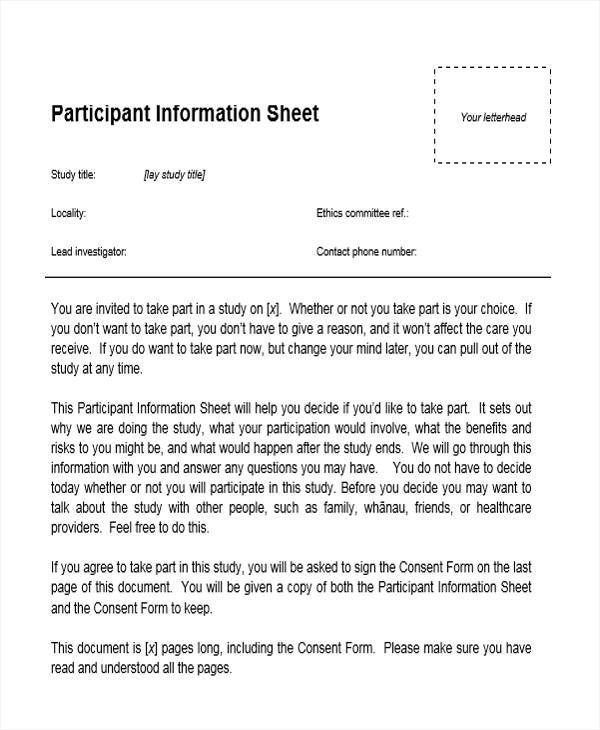 sheet for participant information
