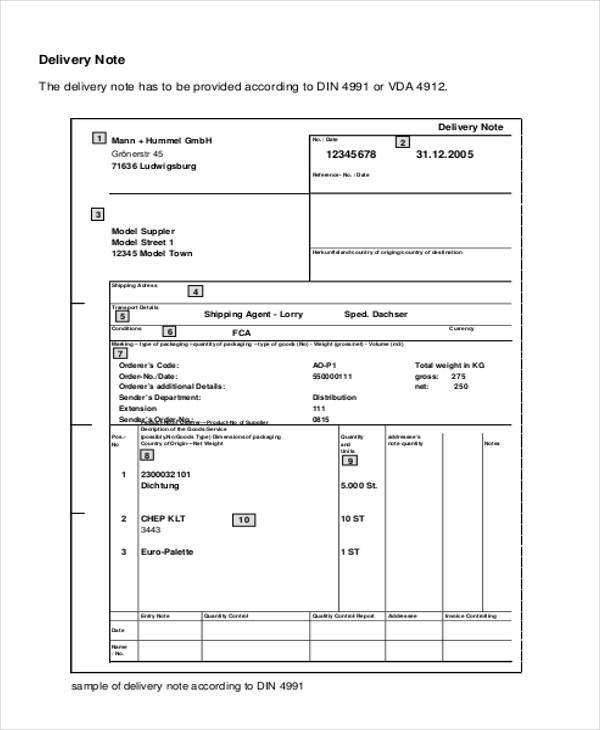 Delivery Note Template Free Download Pdf Printable Templates
