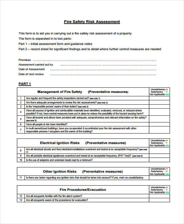 simple fire risk assessment form