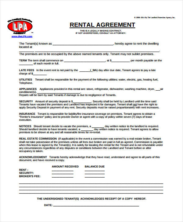 simple lease agreement form