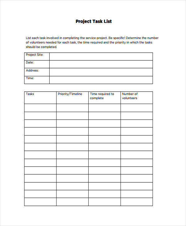 FREE 22 Task List Samples In PDF
