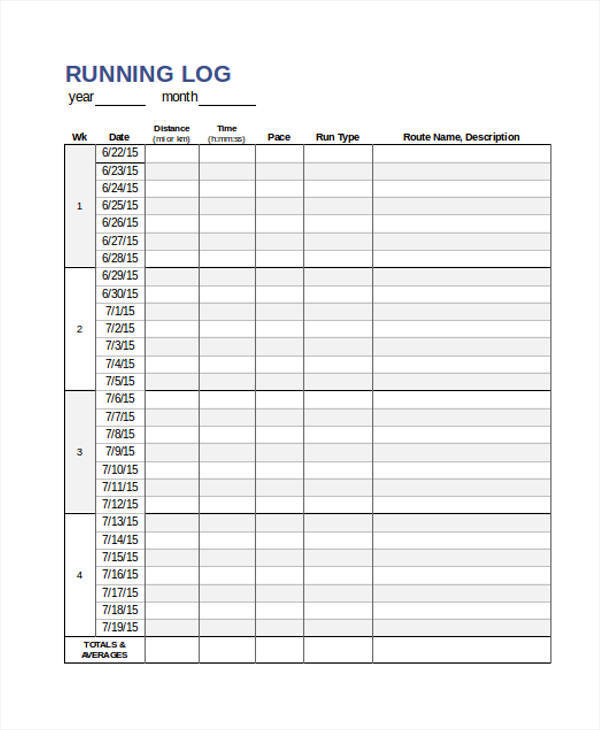 Free 10 Running Log Templates In Ms Word Excel Pdf