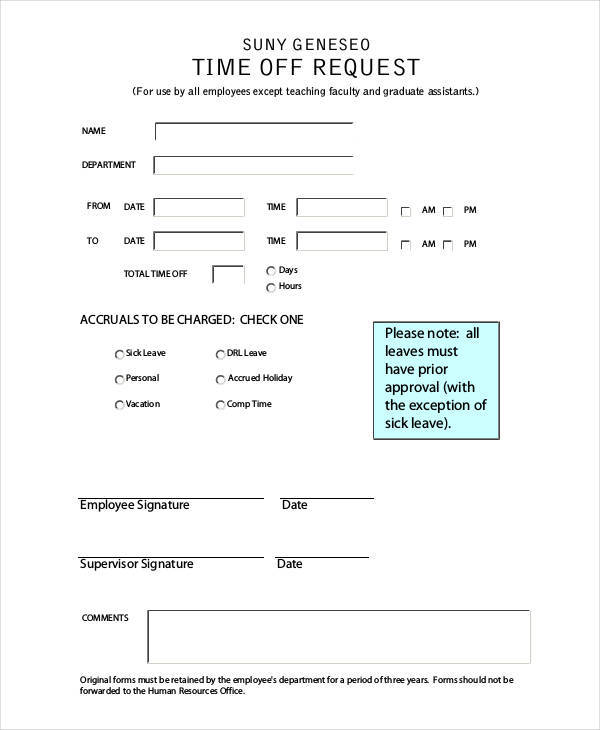 simple time off request form