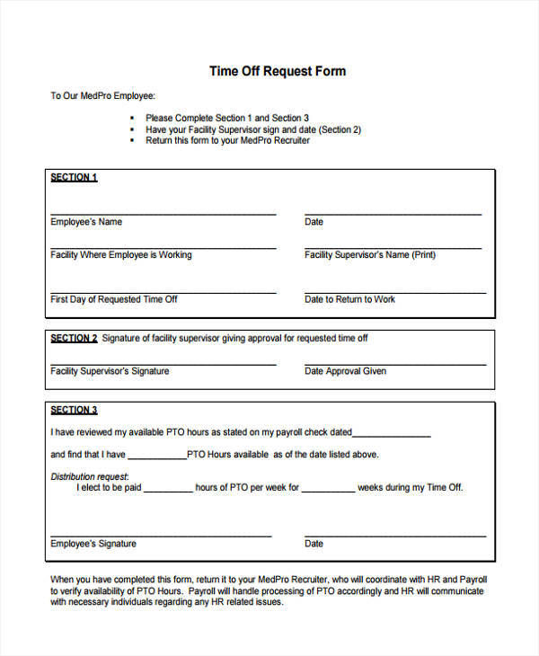 simple time off request form template