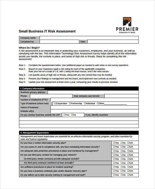 small business risk assessment