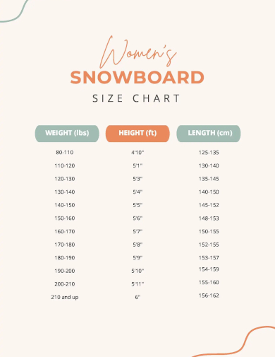 snowboard size chart womens template