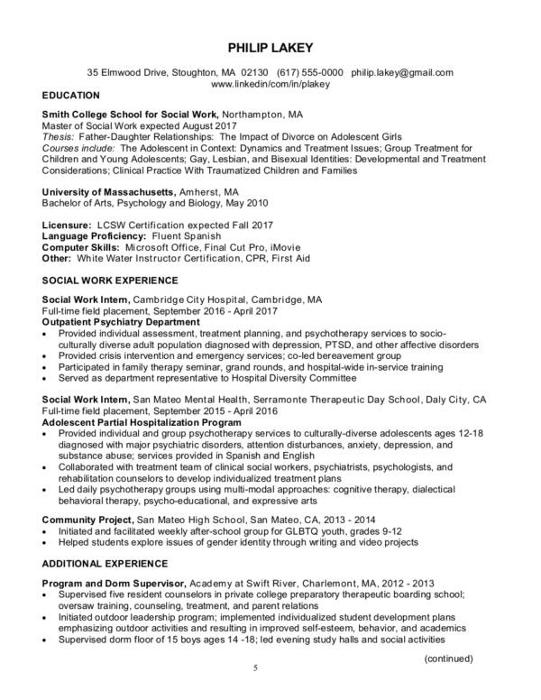 social worker sample resume